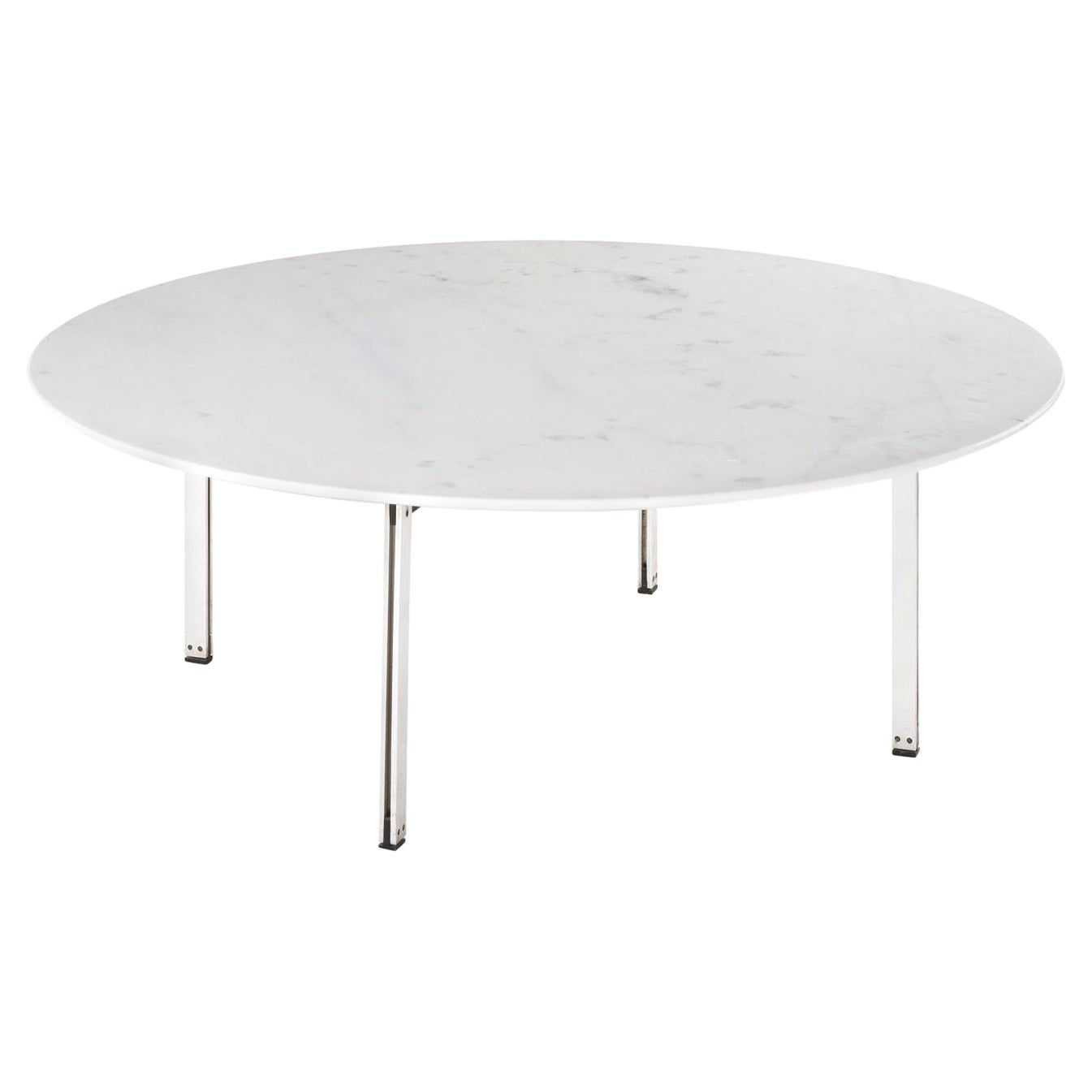 Florence Knoll Round Low Table in White Marble and Metal by Knoll 1950s Italy For Sale