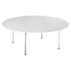 Retro Florence Knoll Round Low Table in White Marble and Metal by Knoll 1950s Italy