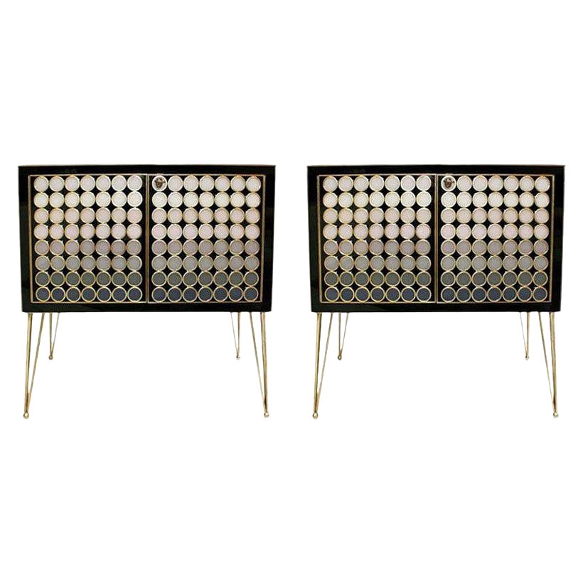 L.A. Studio Modern Solid Wood and Murano Glass Pair of Italian Commodes For Sale