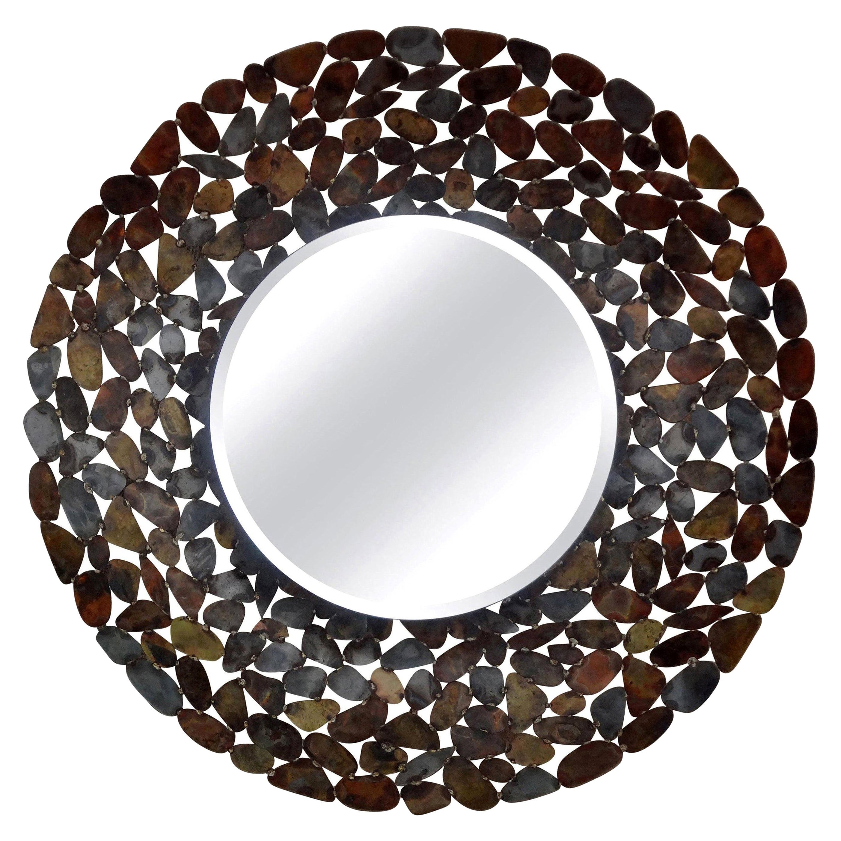 Curtis Jere Inspired Brutalist Torch Cut Metal Beveled Mirror For Sale