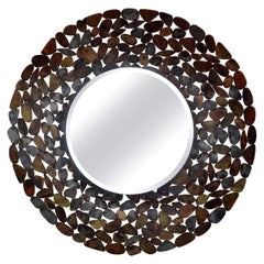 Retro Curtis Jere Inspired Brutalist Torch Cut Metal Beveled Mirror