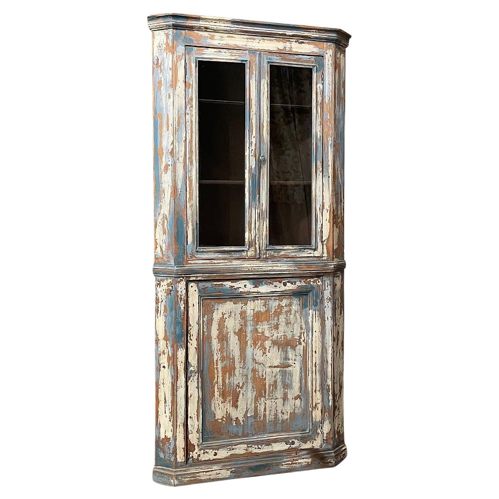 19th Century Rustic French Painted Corner Cabinet