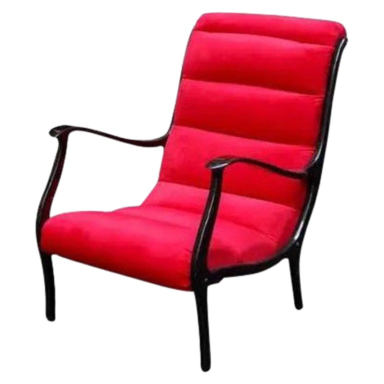 Ezio Longhi Mitzi Armchair in Black Wood and Red Velvet for Elam Italy 1950s For Sale