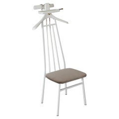 Mid-Century Valet or Butlers Chair in White Painted Wood with Gray Velvet Seat