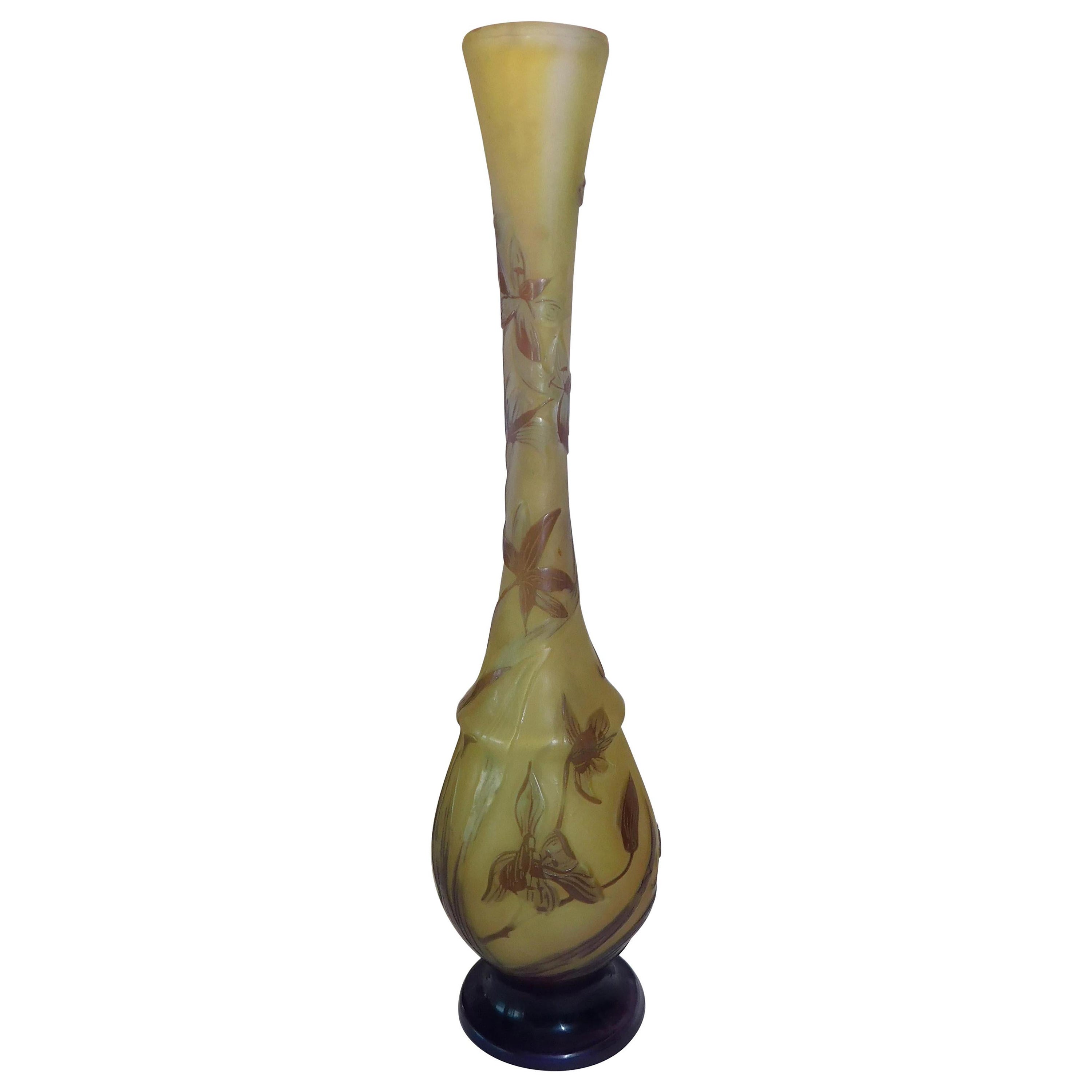 Gallé Art Nouveau French Cameo Glass Vase For Sale