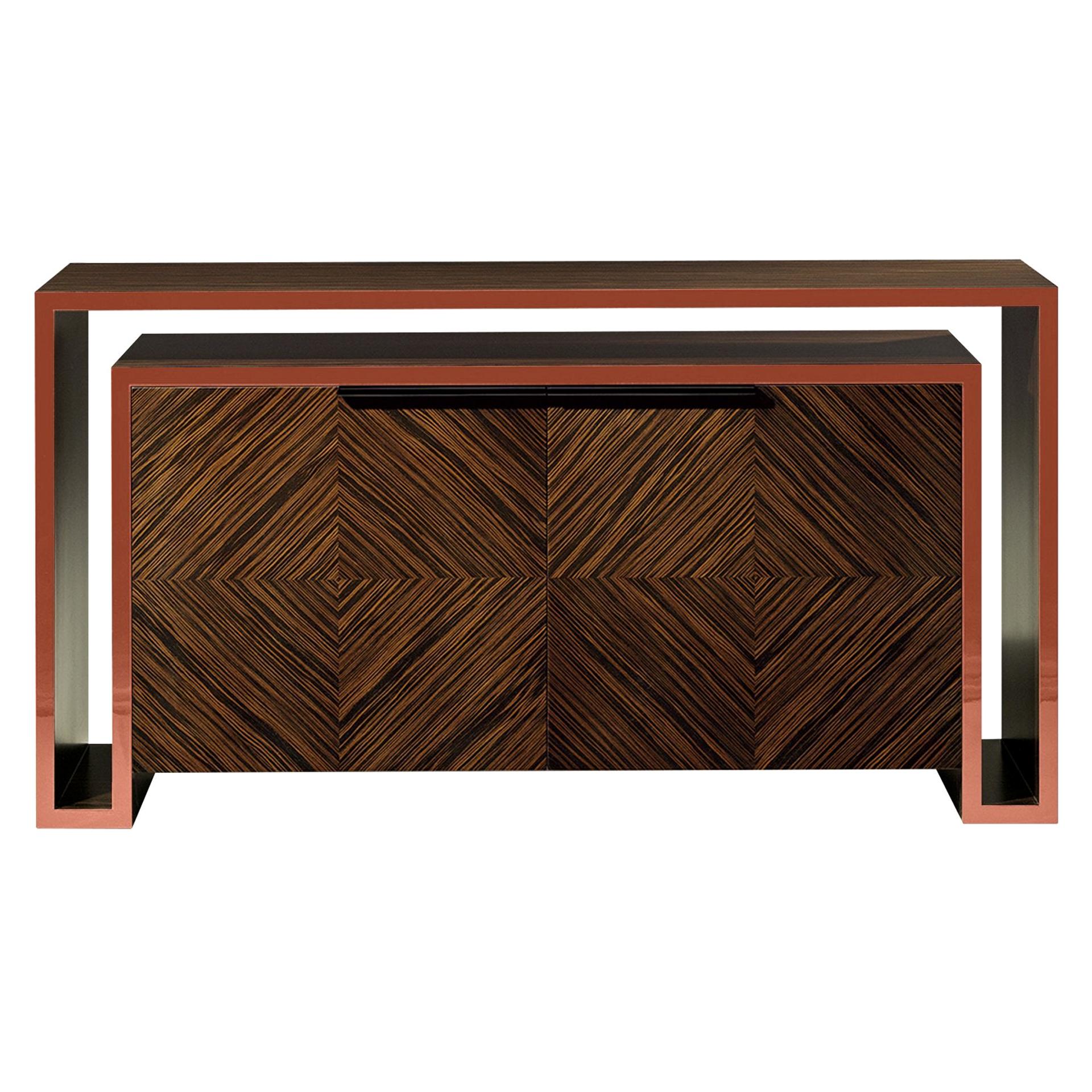 Duplo U Contemporary and Customizable Sideboard in Peach Lacquer  For Sale