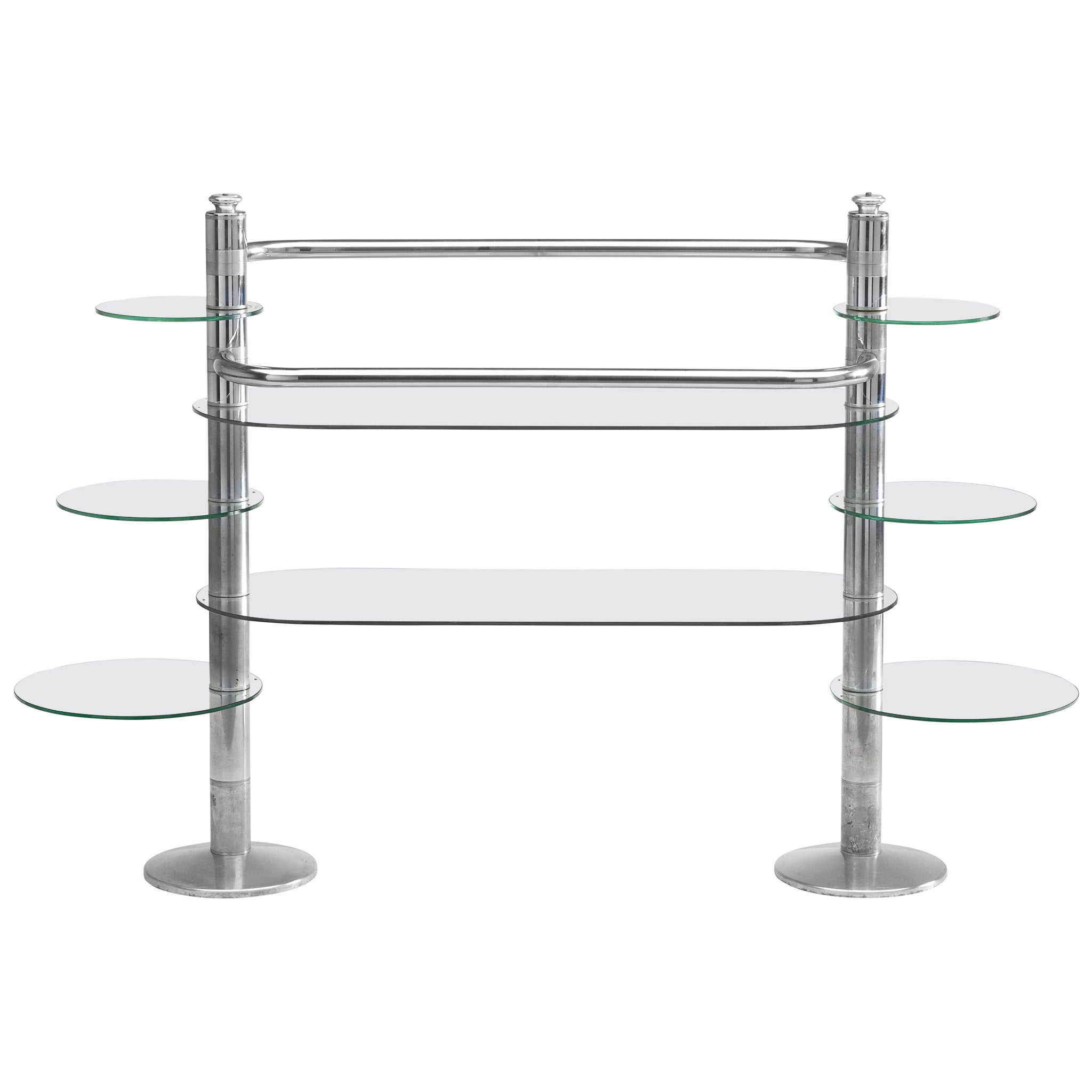 Chrome And Glass Modernist Etagere Shelf Unit For Sale at 1stDibs