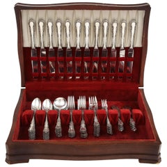 Vintage Sterling Silver Flatware Set by Reed and Barton, Georgian Rose Pattern