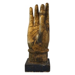 19th Century Gold Asian Tropical Wood Pearl of Wisdom Hand, Antique Table Décor