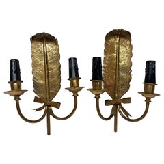 Brass Feather-Shaped Sconces