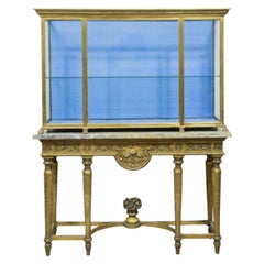 Carved and Gilded Wooden Console with Gilt Metal Display Cabinet