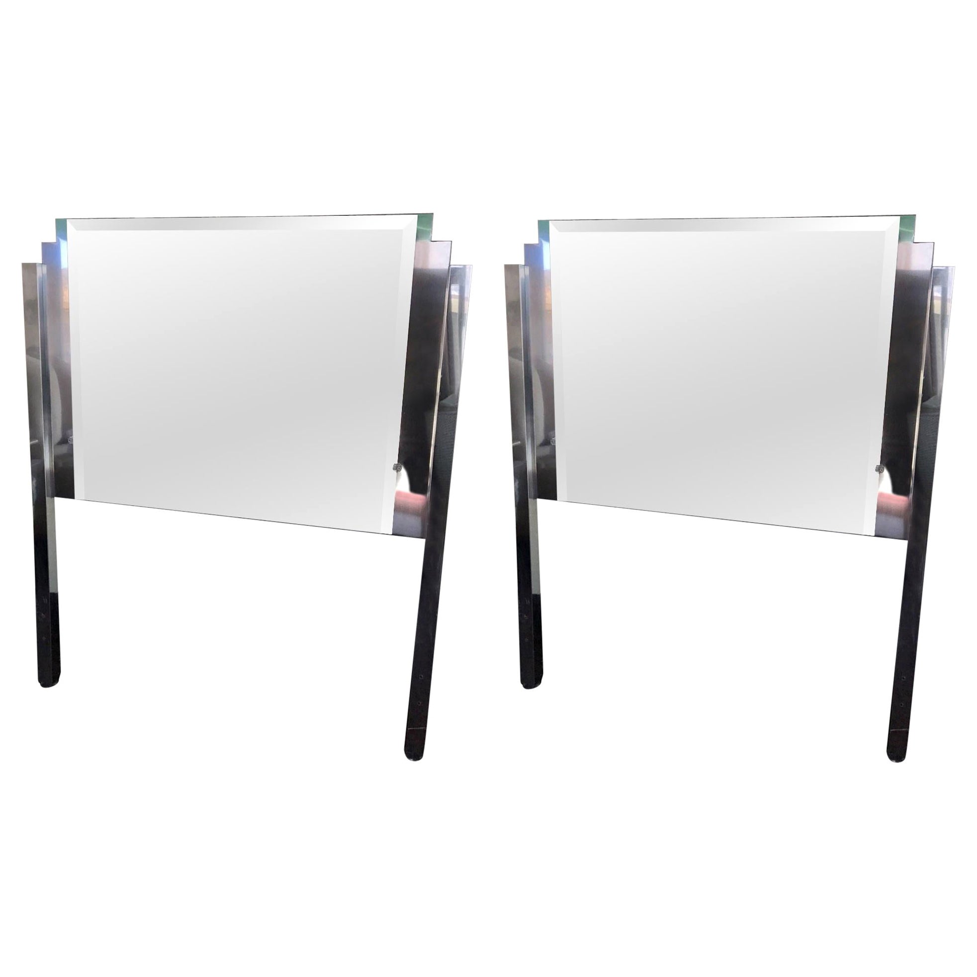 Mirror and Chrome Hollywood Regency Twin Headboards, Pair For Sale