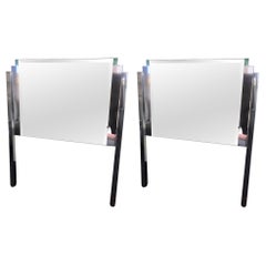 Vintage Mirror and Chrome Hollywood Regency Twin Headboards, Pair