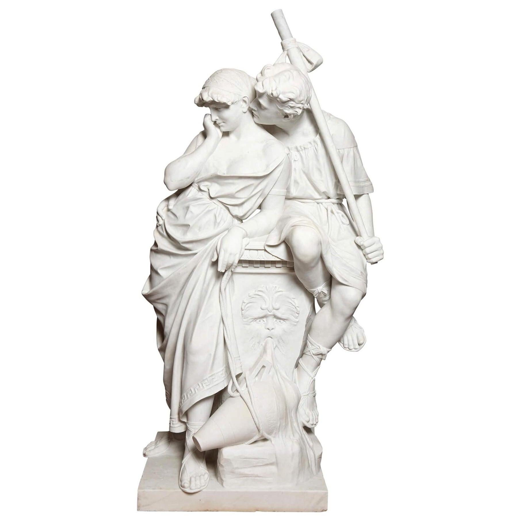 Gran escultura de mármol de una pareja amorosa de Antonio Frilli en venta