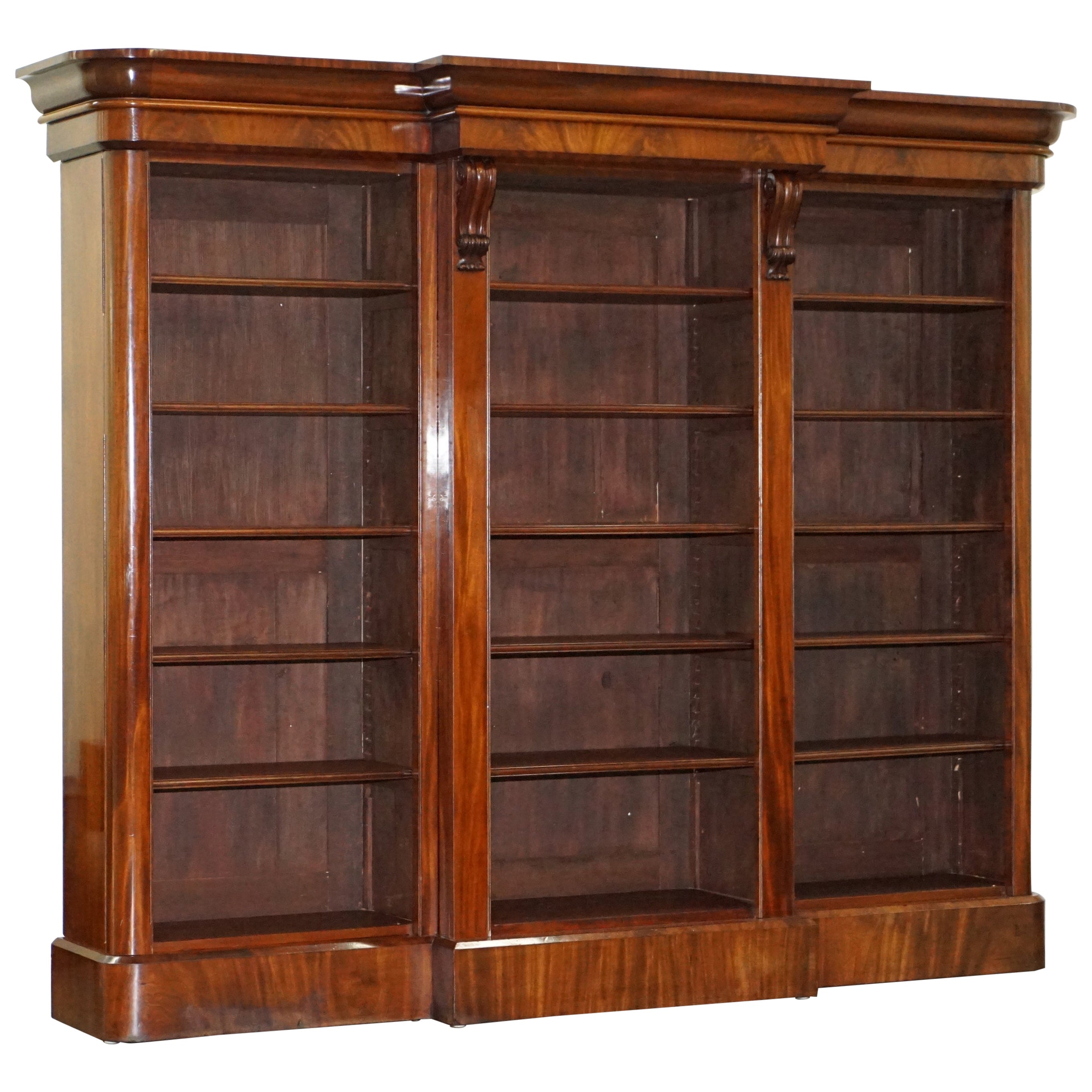 Stunning Very Large Victorian Mahogany Library Breakfront Bookcase