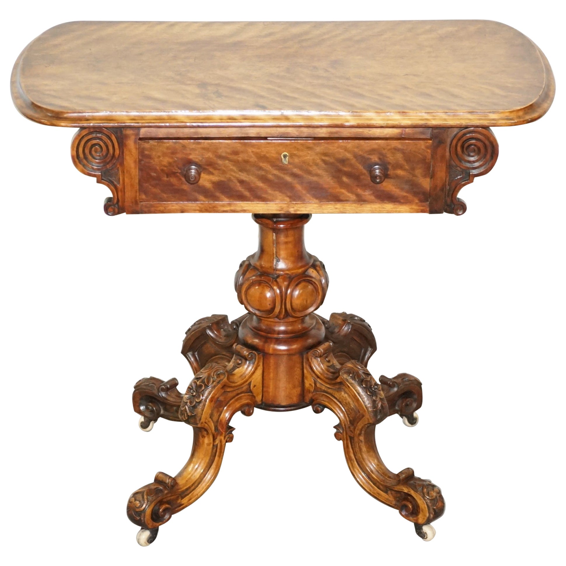 Stunning Victorian Walnut Hand Carved Substantial Side Table Ornately
