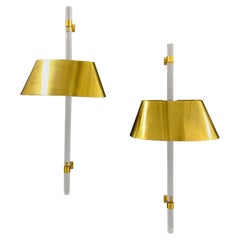 Exceptional and Impressive Wall Scones in Massive Brass with Lucite