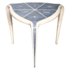 Contemporary Authentic Blue and Cream Shagreen Tripod Table