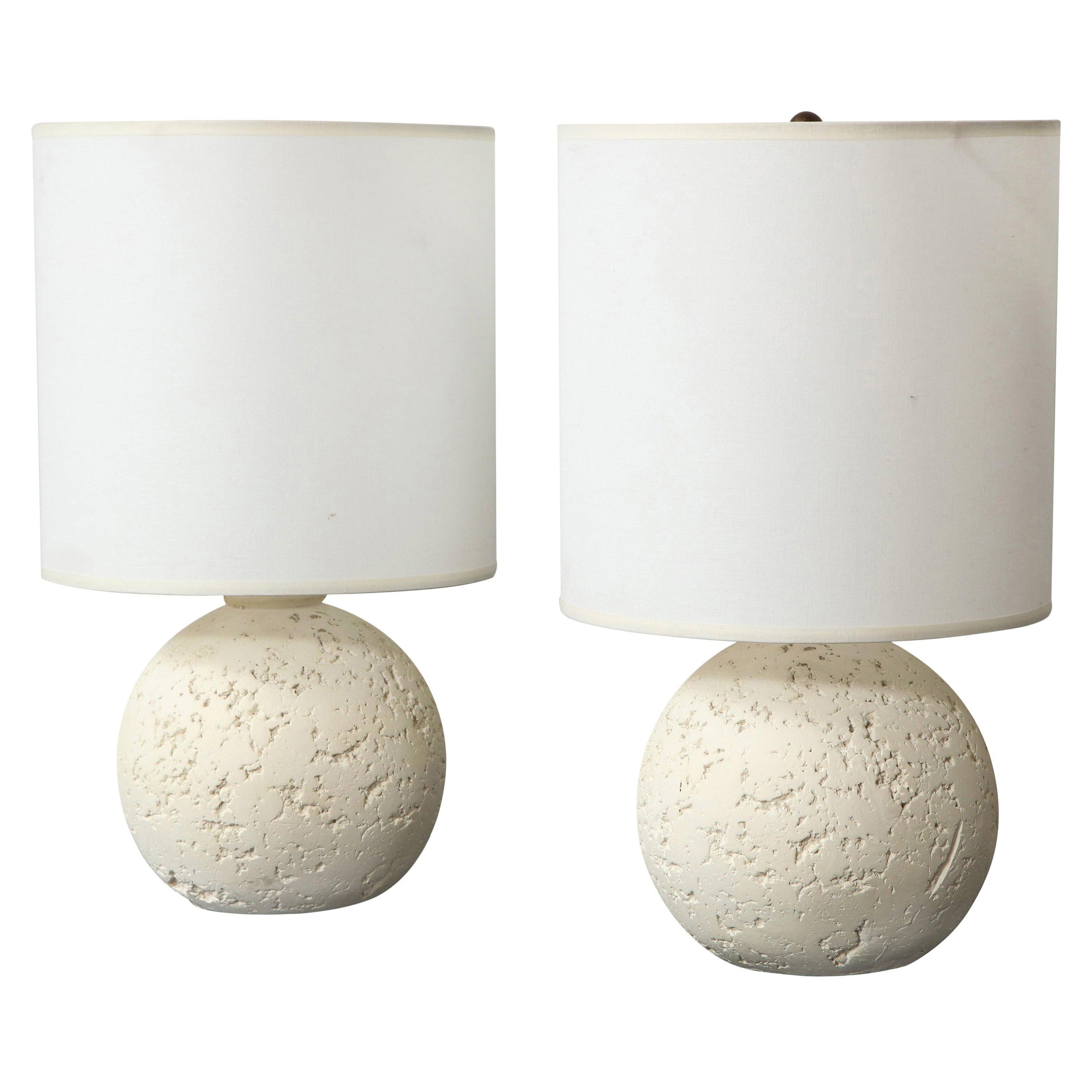 Custom Pair of Textured Circular Plaster Lamps For Sale