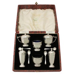 Walker & Hall Art Deco Style Sterling Silver Condiment Set