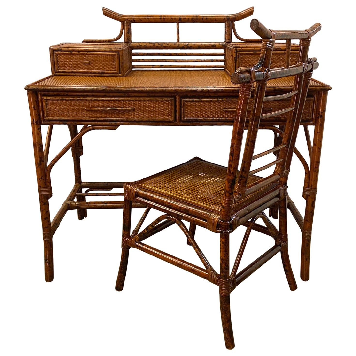 Baker Faux Bamboo Mahogany and Leather Desk at 1stDibs