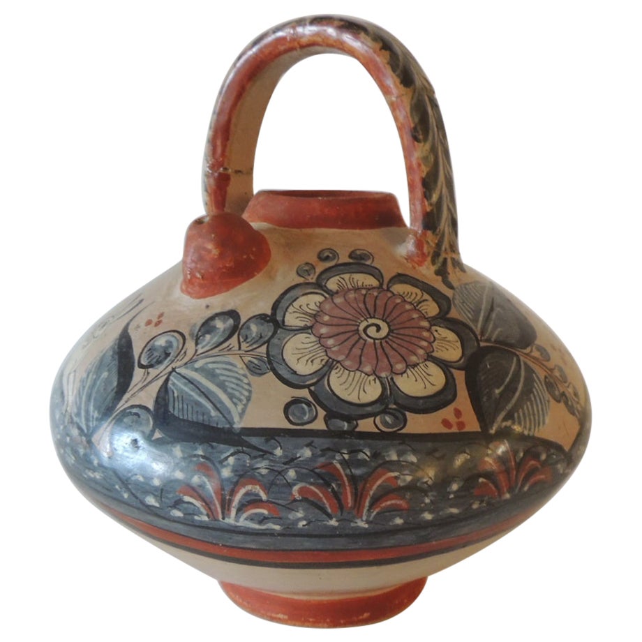 Vintage Blue and White Mexican Pottery Amphora For Sale at 1stDibs