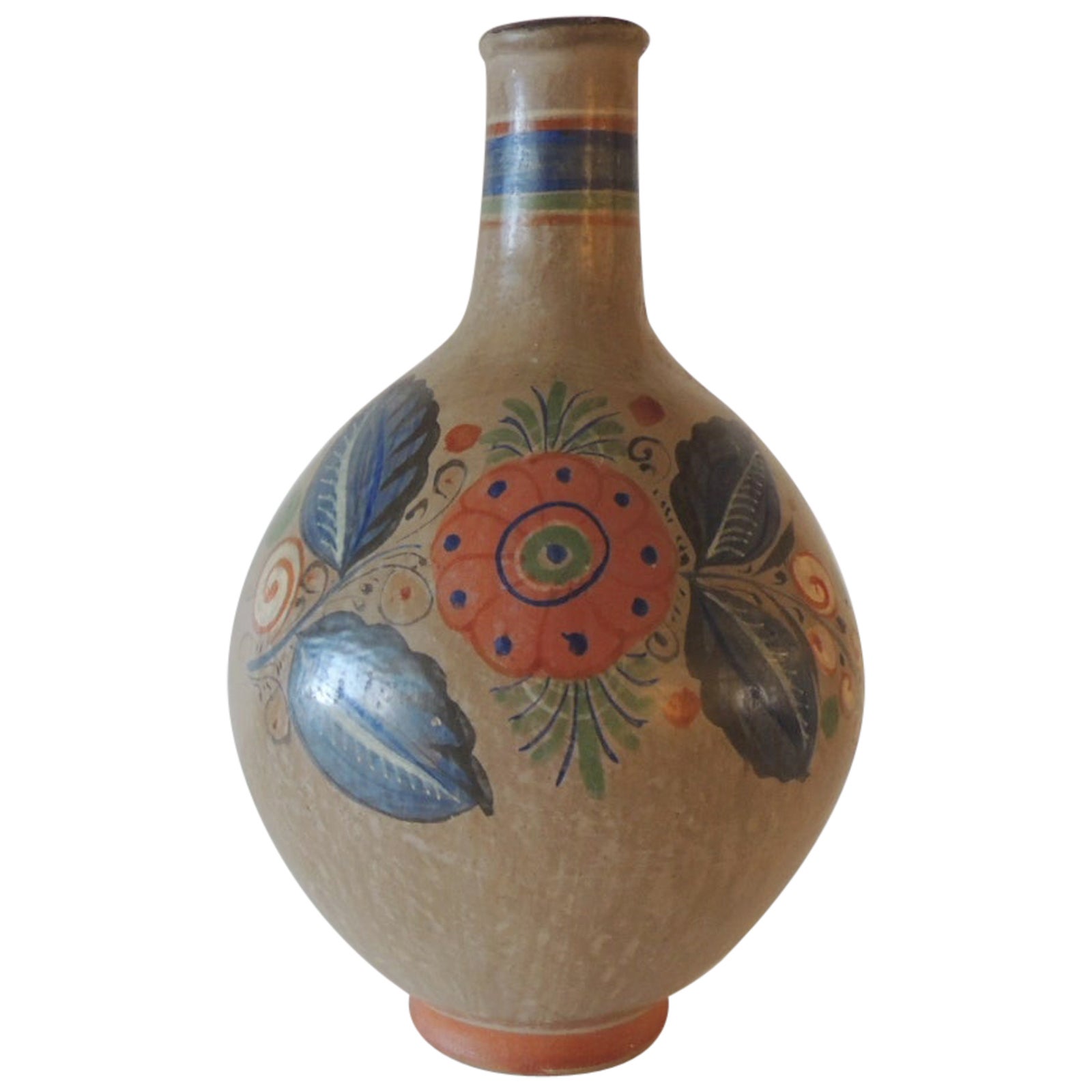 Vintage Blue and White Mexican Pottery Amphora For Sale at 1stDibs