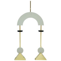 Mid-Century Modern Style White Lacquered Wood and Bronze Pendant Lamps