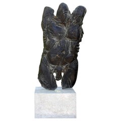 Abstrakte männliche Torso-Bronze-Skulptur auf Marmorsockel, von Giacometti inspiriert