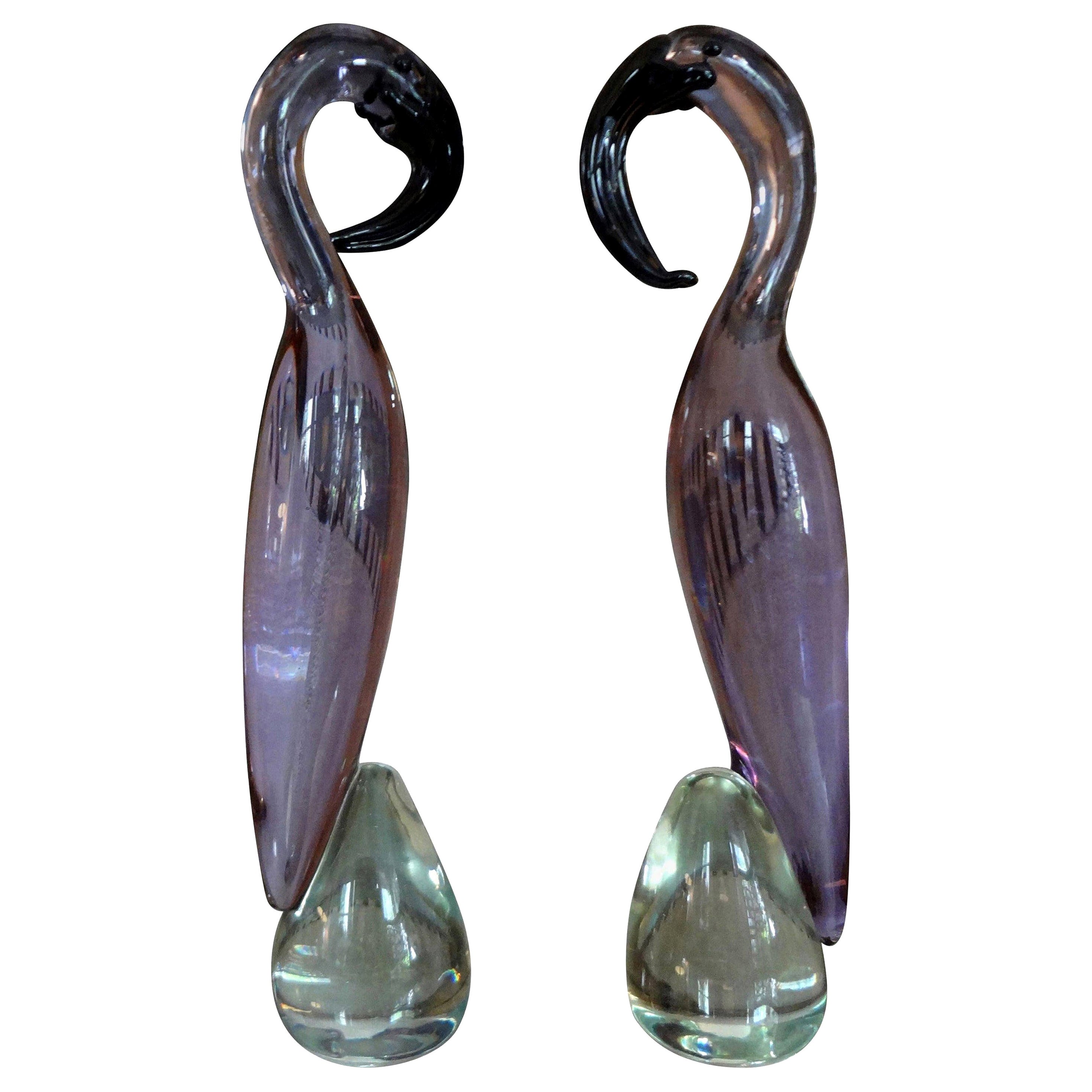 Pair of Murano Glass Flamingos For Sale