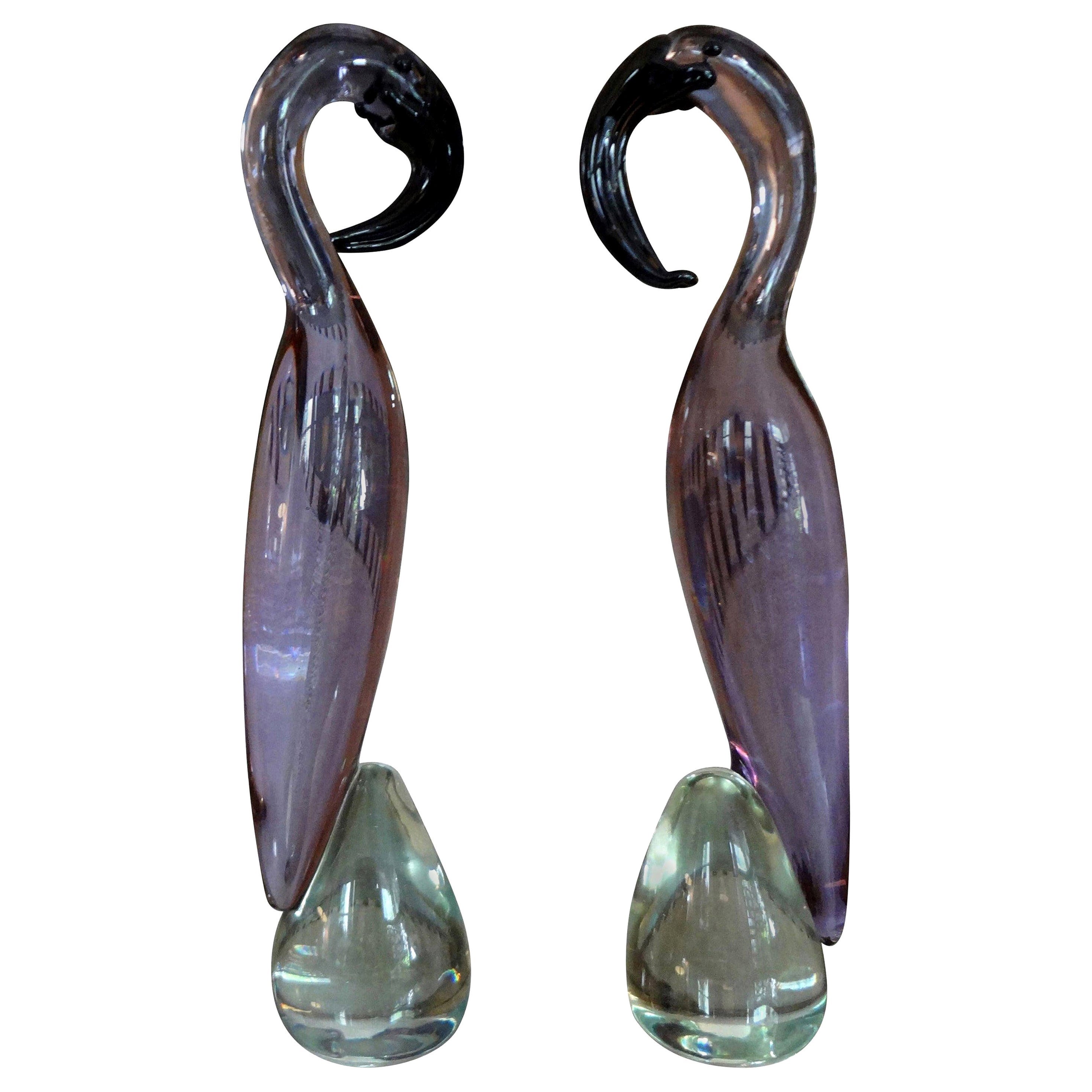 Pareja de flamencos de cristal de Murano