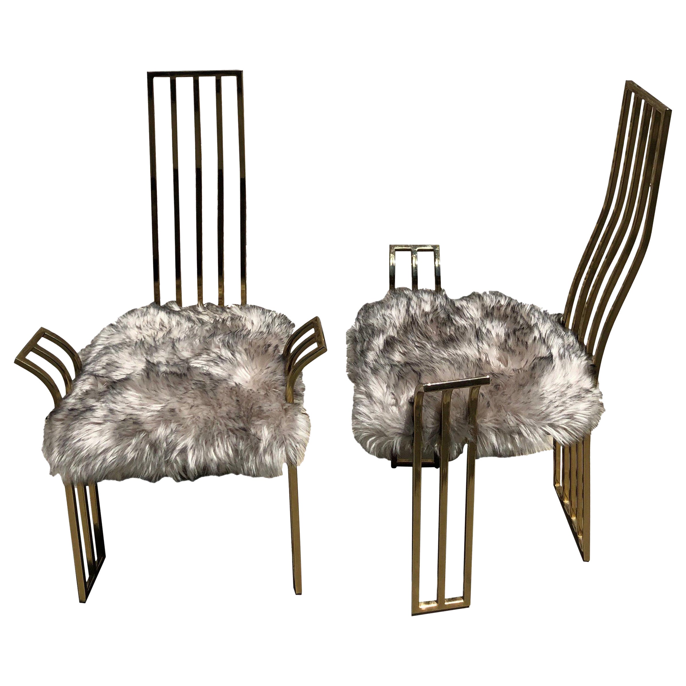 Pair of Modern Brass Chairs Attributed to Pierre Cardin