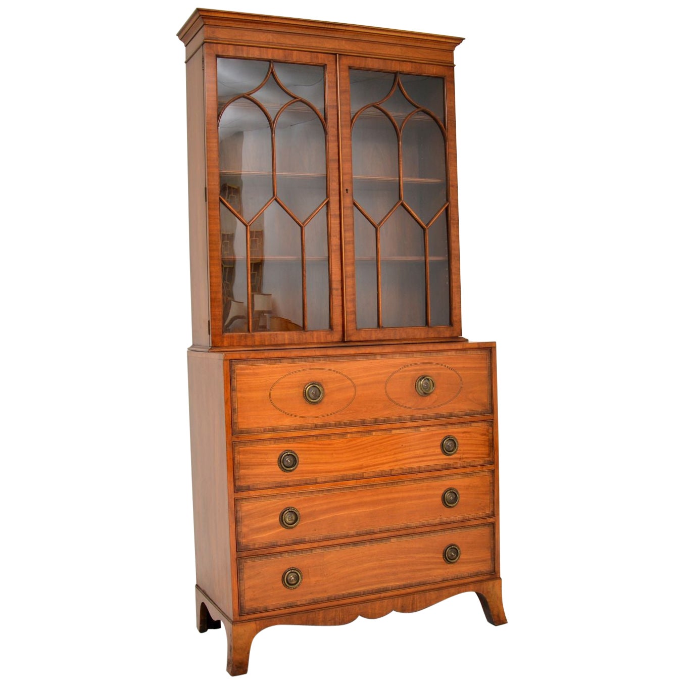 Antique Satinwood Inlaid Bookcase at 1stDibs