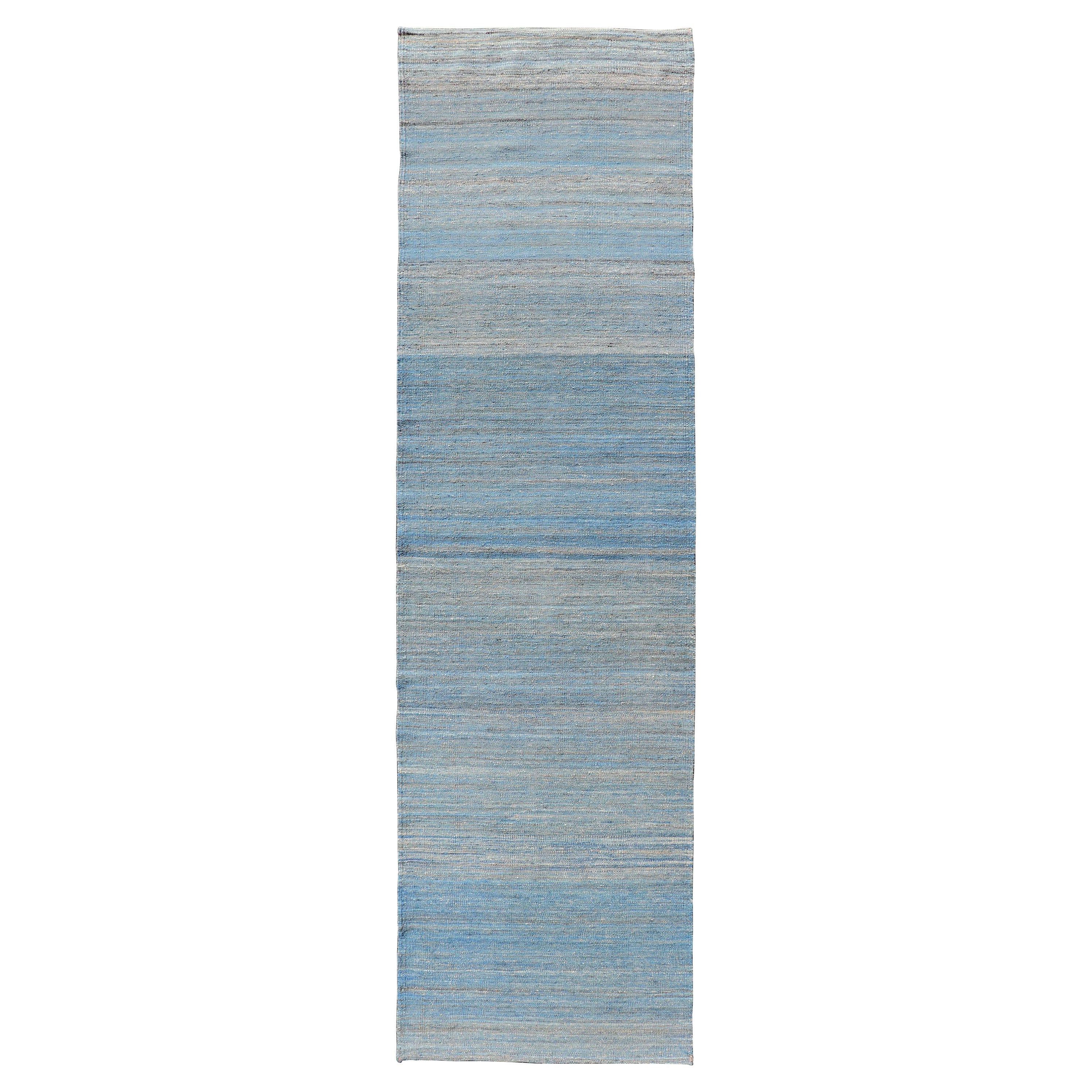 Runner Flat-Weave in Modern design in Shades of Blue, Green and Taupe For Sale