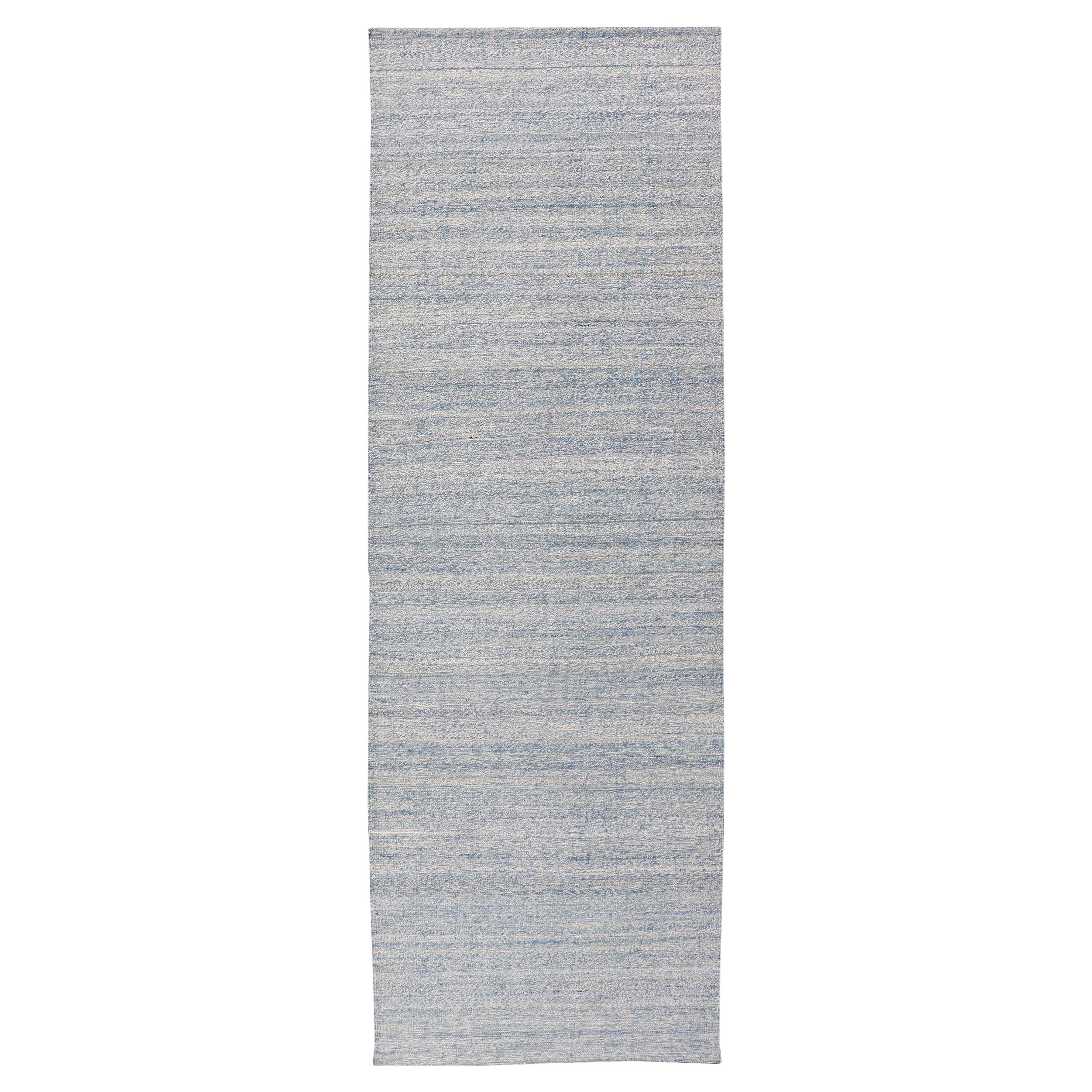 Modern Afghan Kilim Runner in Variegated Shades of Cream and Blue For Sale
