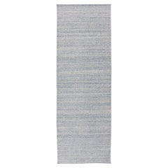 Modern Afghan Kilim Runner in Variegated Shades of Cream and Blue