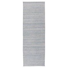 Tapis de couloir Kilim afghan moderne dans des nuances variées de crème et de bleu