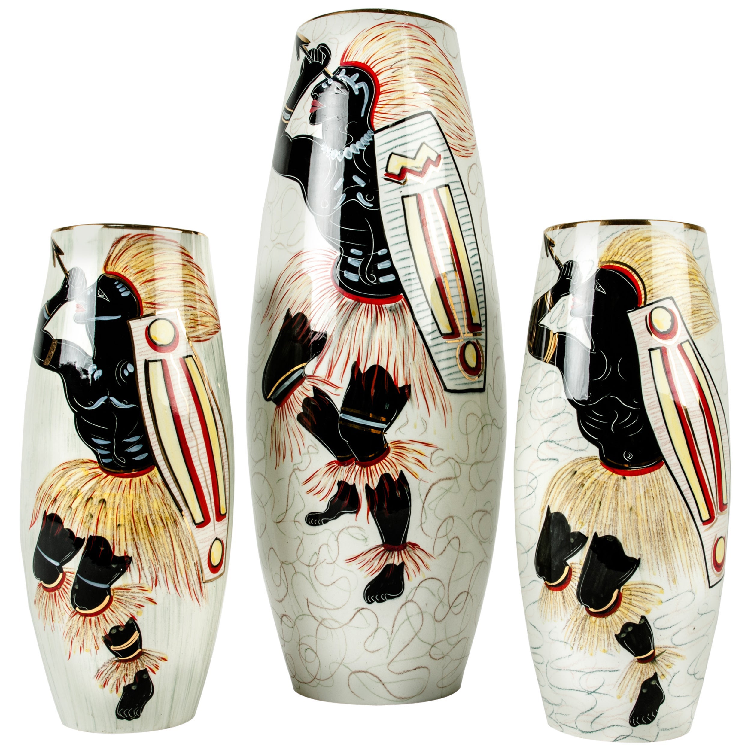 Set of Three Large Decorative Wooden Vases For Sale at 1stDibs