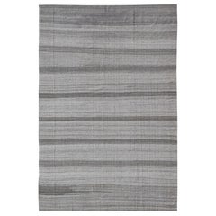  Moderner Kelim-Teppich mit Streifen in neutralen Farbtönen in Grau 