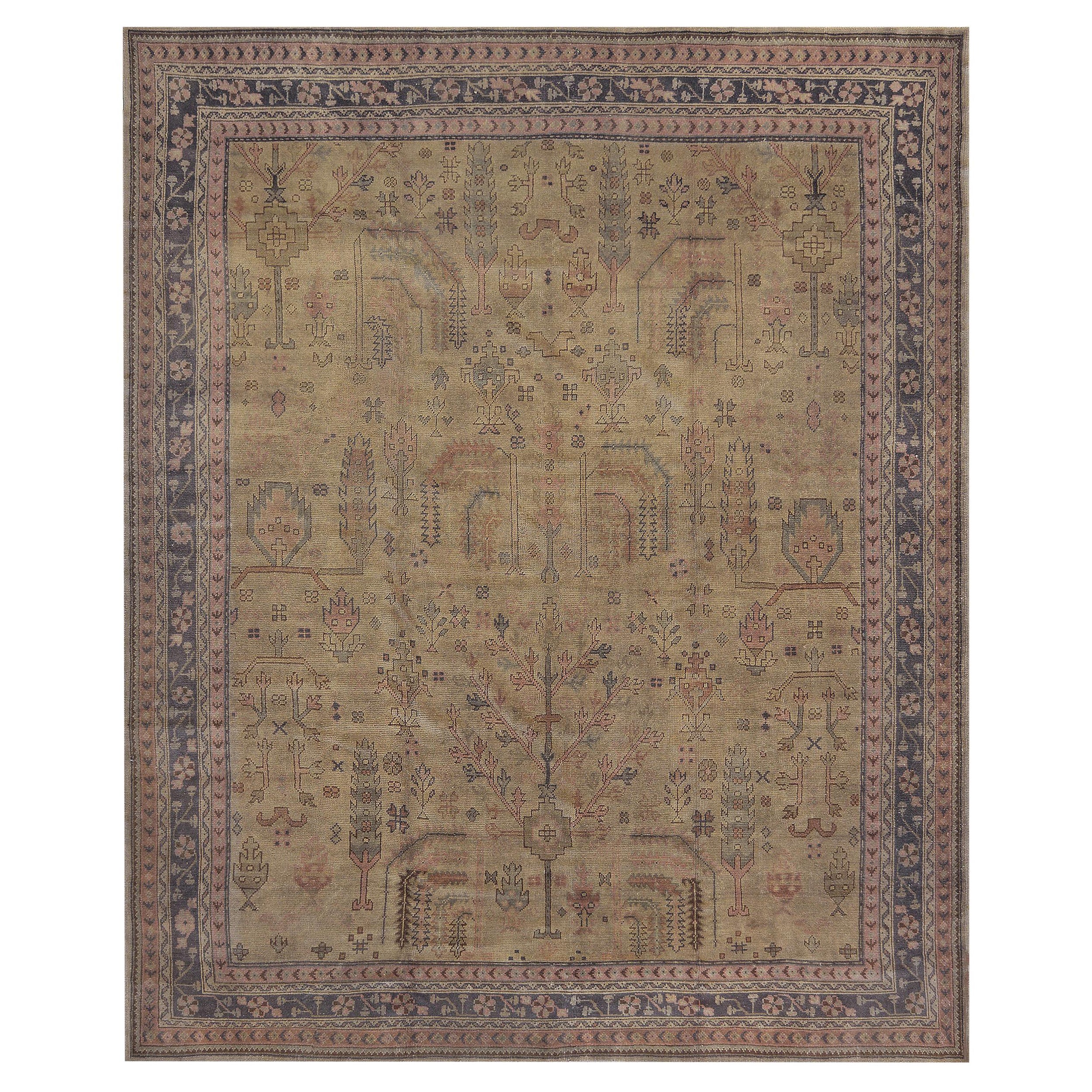 Antique Handwoven Wool Oushak Rug