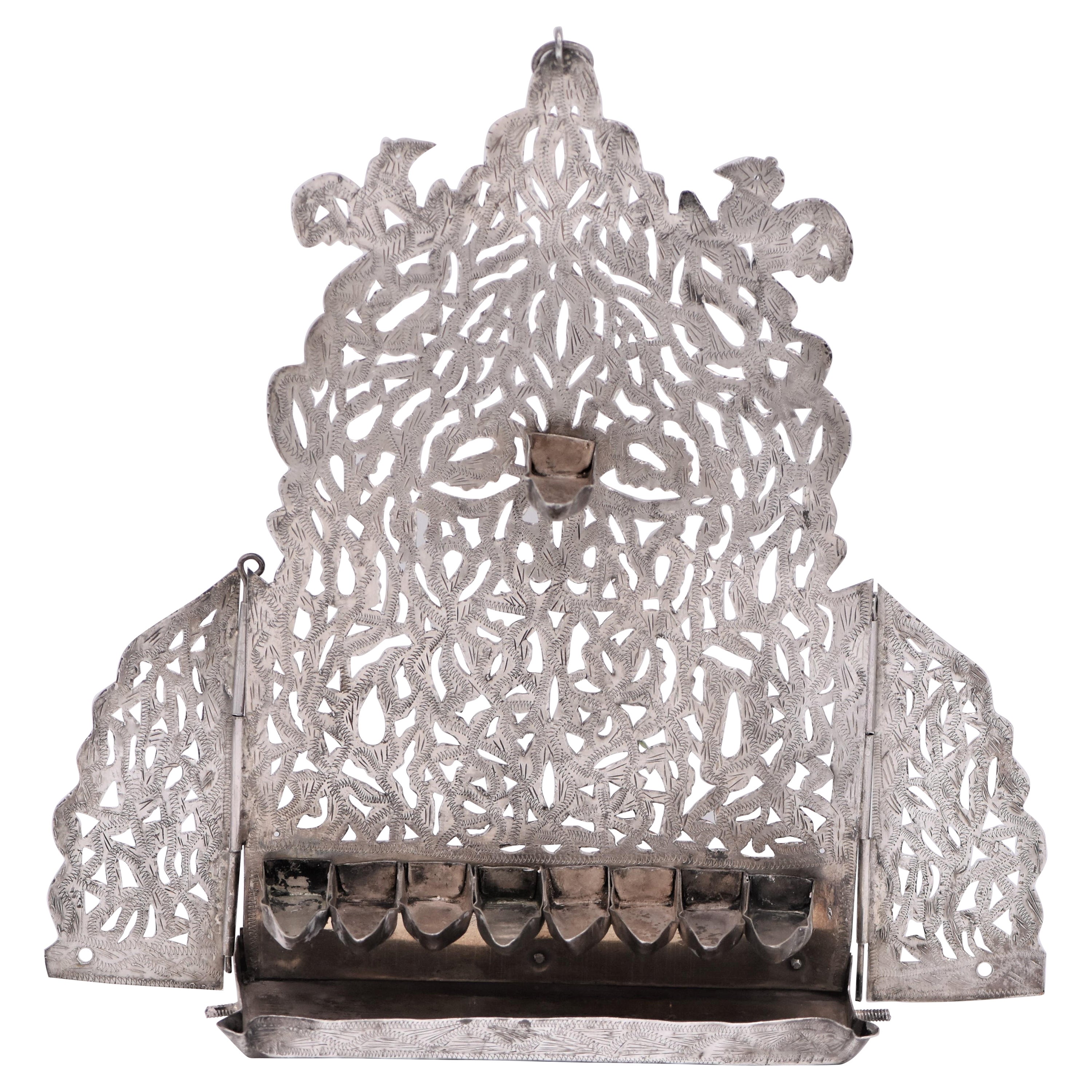 Late 19th Century Moroccan Silver Hanukkah Lamp