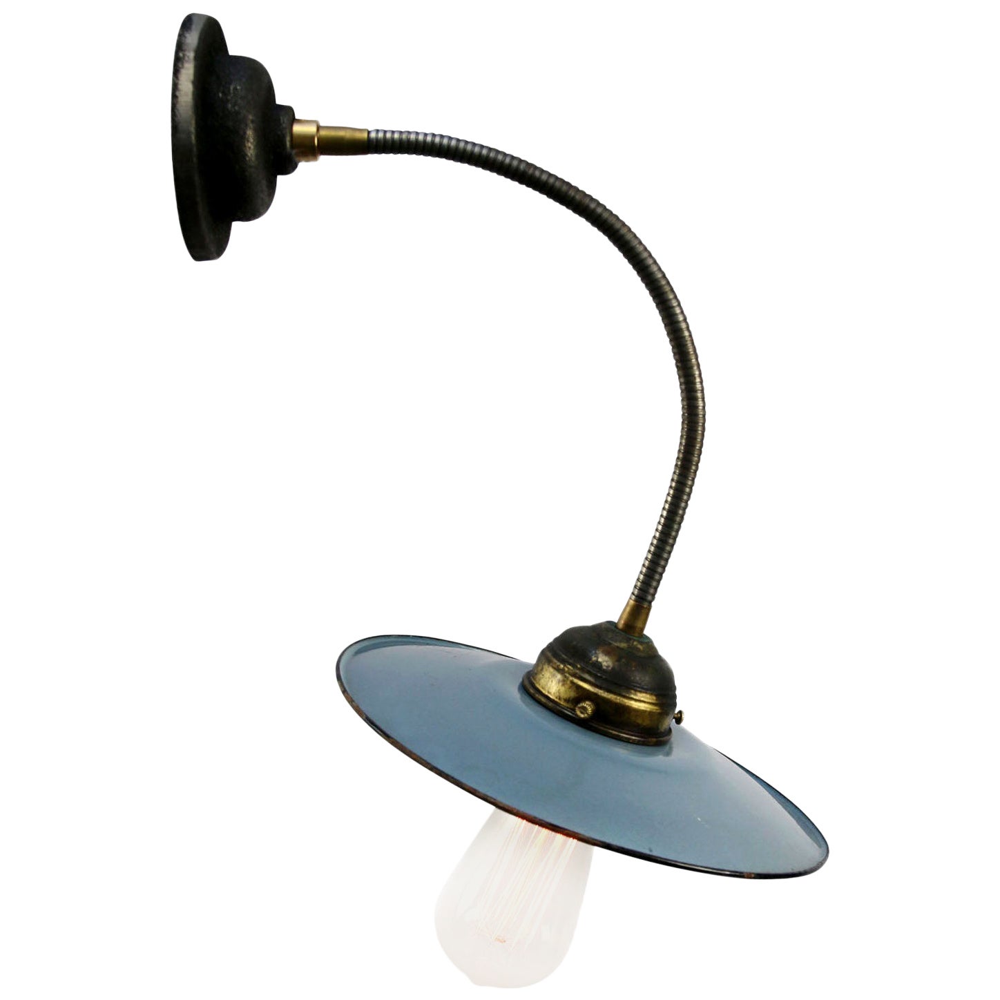 Dark Blue Enamel Vintage Industrial Flexible Arm Wall Light Scone at