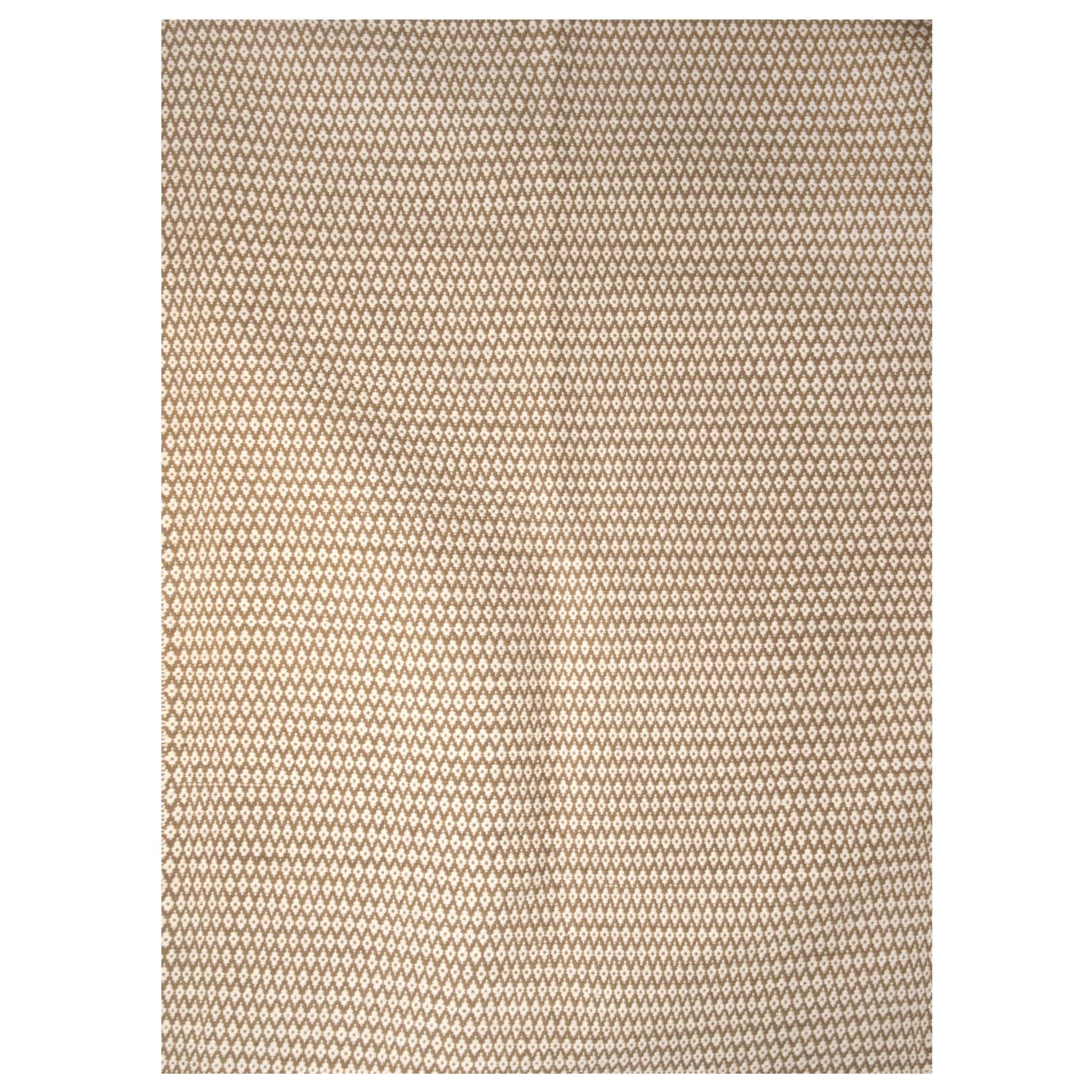 Moderner handgewebter dhurrie-Wollteppich in Beige und Weiß mit Schneemuster