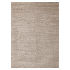 Modern Handwoven Flat-Weave Wool Paddle Dhurrie Rug in Beige White Spike Plain