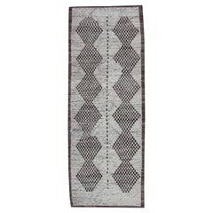 Modern Design Runner in Cream and Brown Tones with Tribal Medallion Design