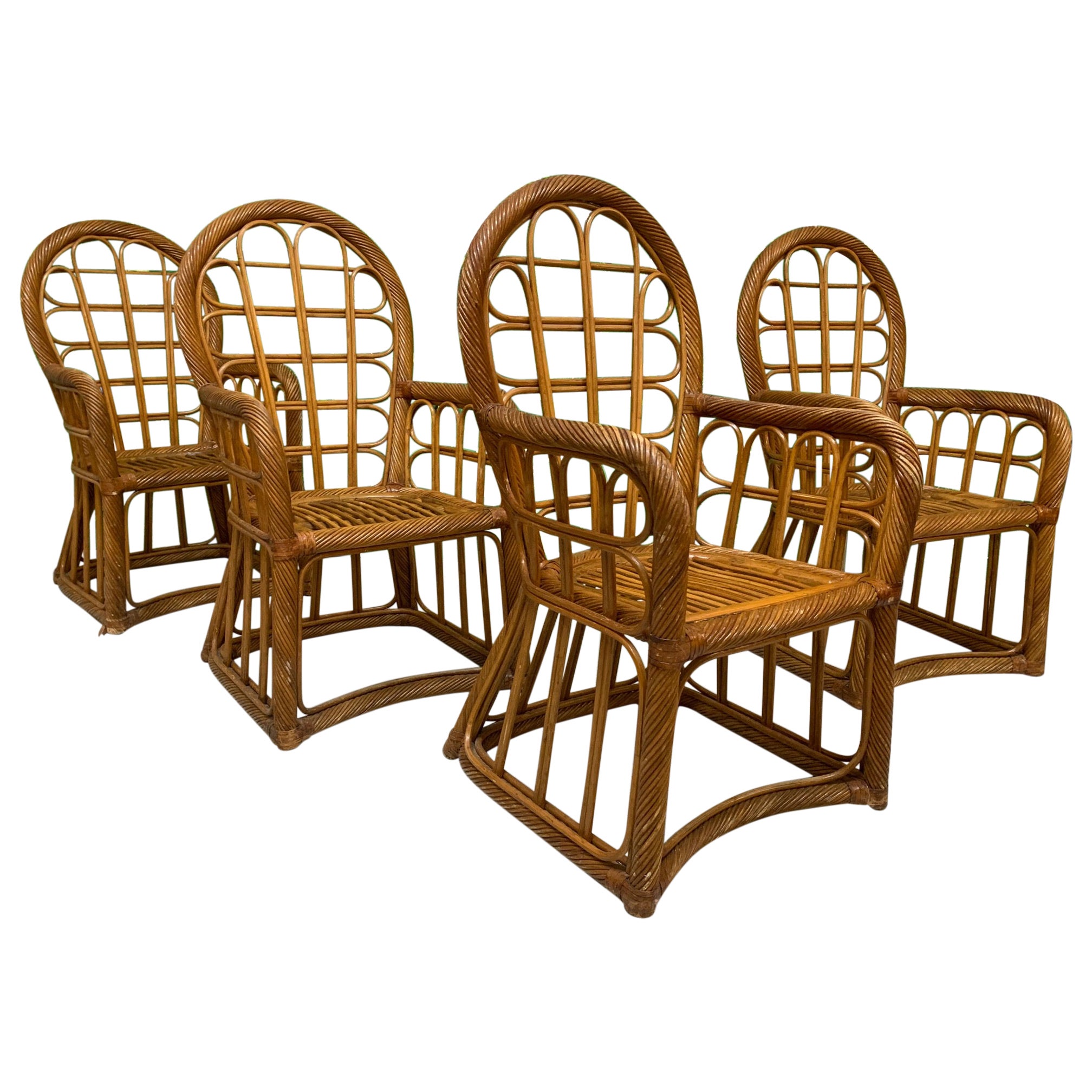 Vintage Ficks Reed Rattan High Back Dining Chairs, Set of 4 at 1stDibs