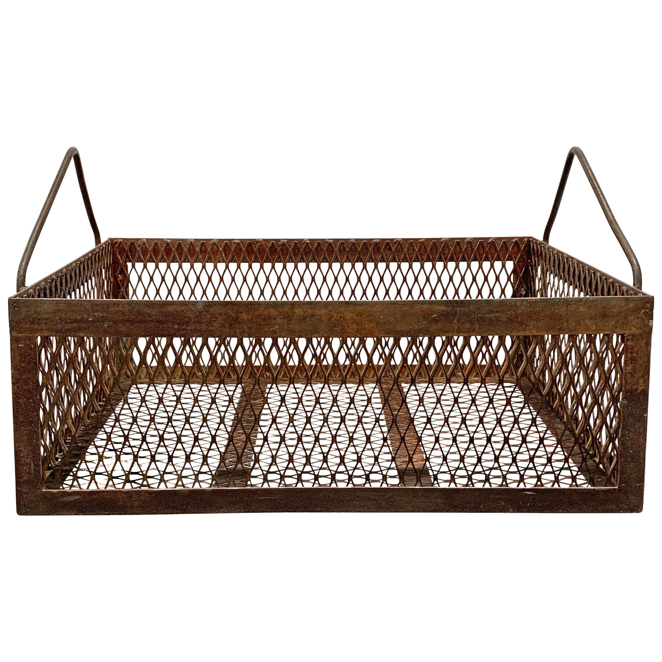 Vintage 1940s Industrial Woven Steel Factory Baskets on Legs For Sale at 1stDibs