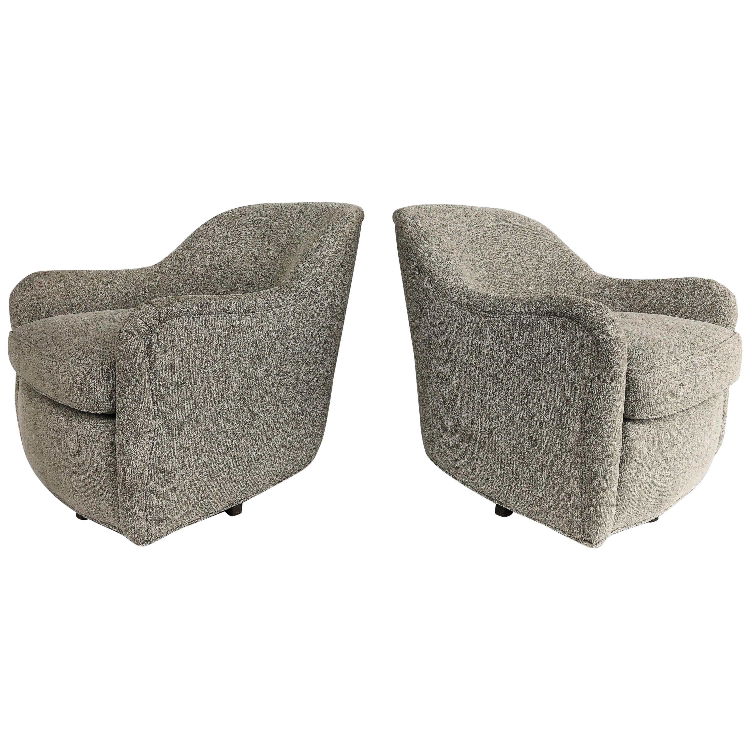 Upholstered Swivel Club Chairs with Tufted Backs, Pair For Sale at 1stDibs
