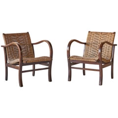 Pair of Wood Framed Rush Arm Chairs 