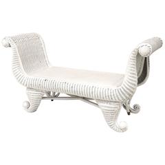 19th Century American White Painted Wicker Scrolled Bench 11